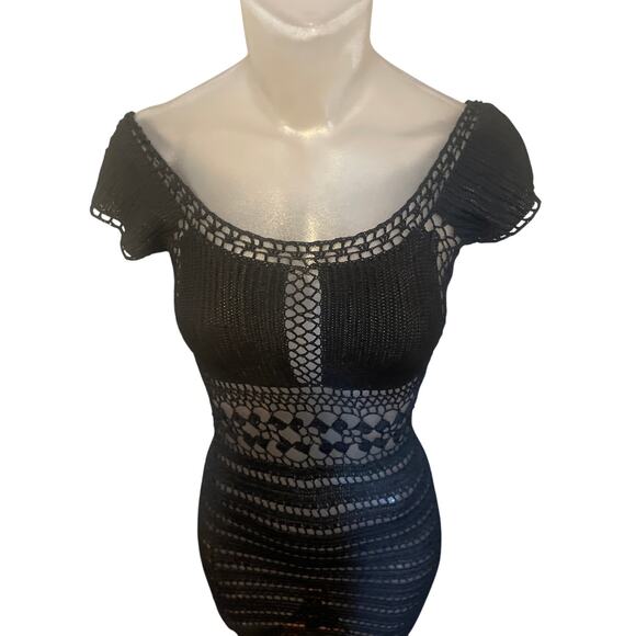 Vintage 90s Y2K HUGO BUSCATI Crochet Dress DARK COTTAGECORE Sheer Knit Fits Sz 0 - Picture 2 of 7